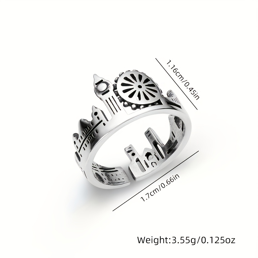 925 Silver Vintage City Model Ring Adjustable Opening Index Ring
